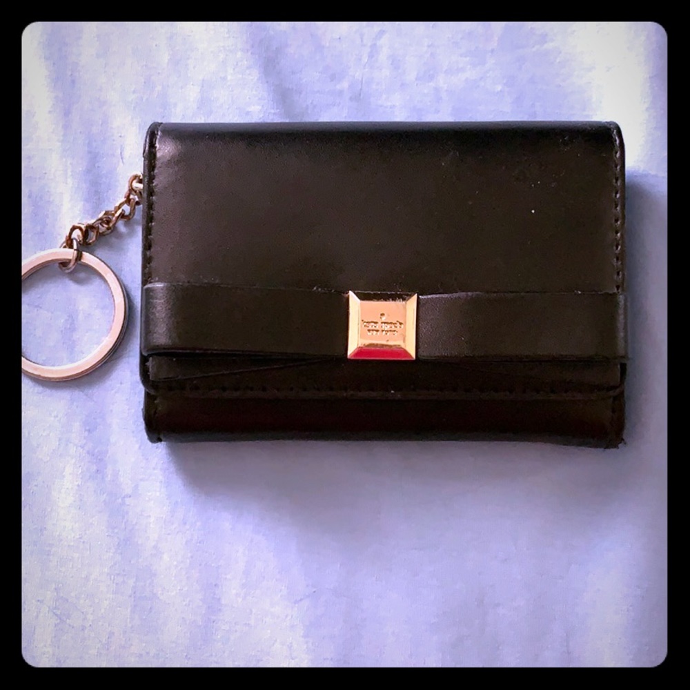 Kate Spade BlkLeather Bow compact adornment wallet